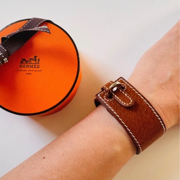 Like New Hermes Brown Leather Bracelet with Orange Box main image 7